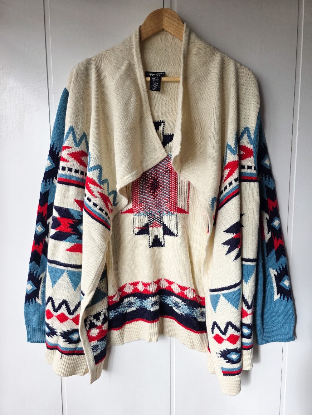 Wrangler Aztec Draped Open Front Knit Cardigan Medium